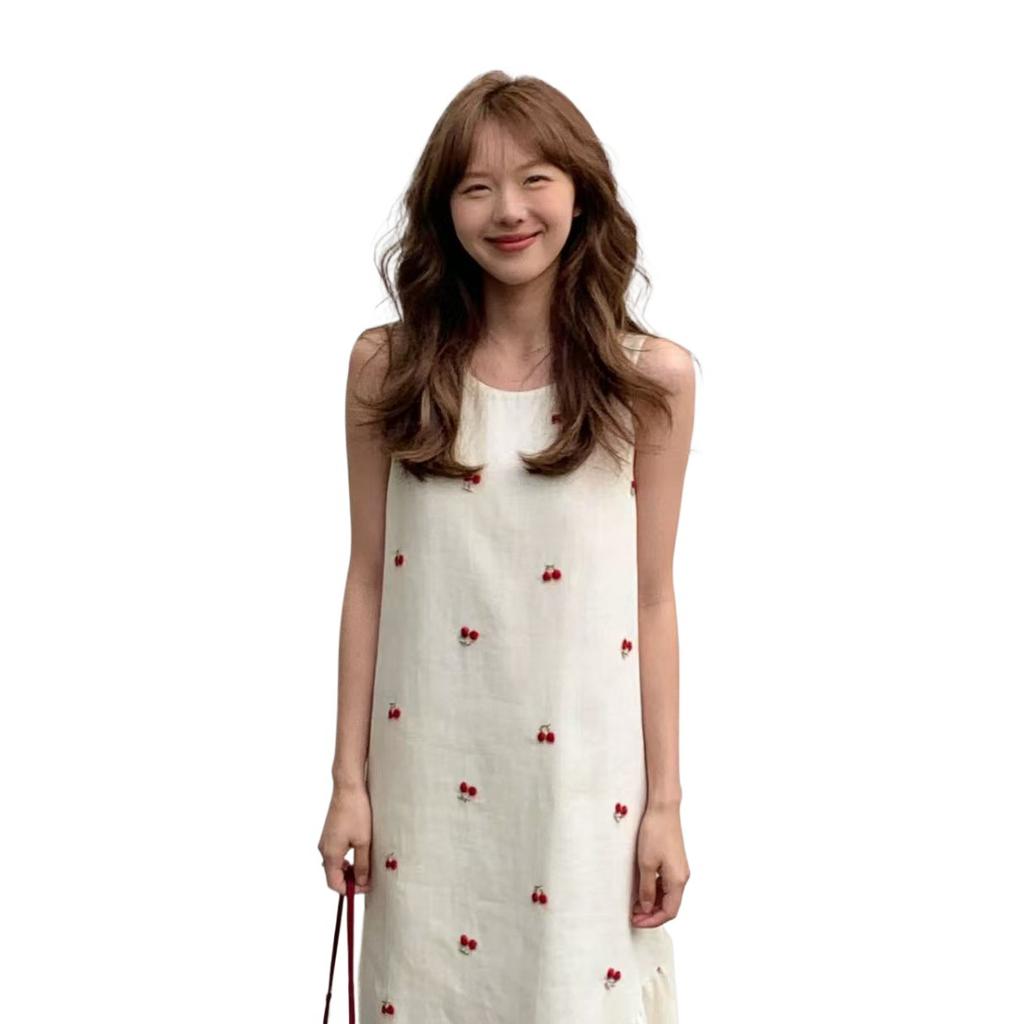 Summer new sweet floral temperament French sleeveless vest mesh splicing long dress dress women