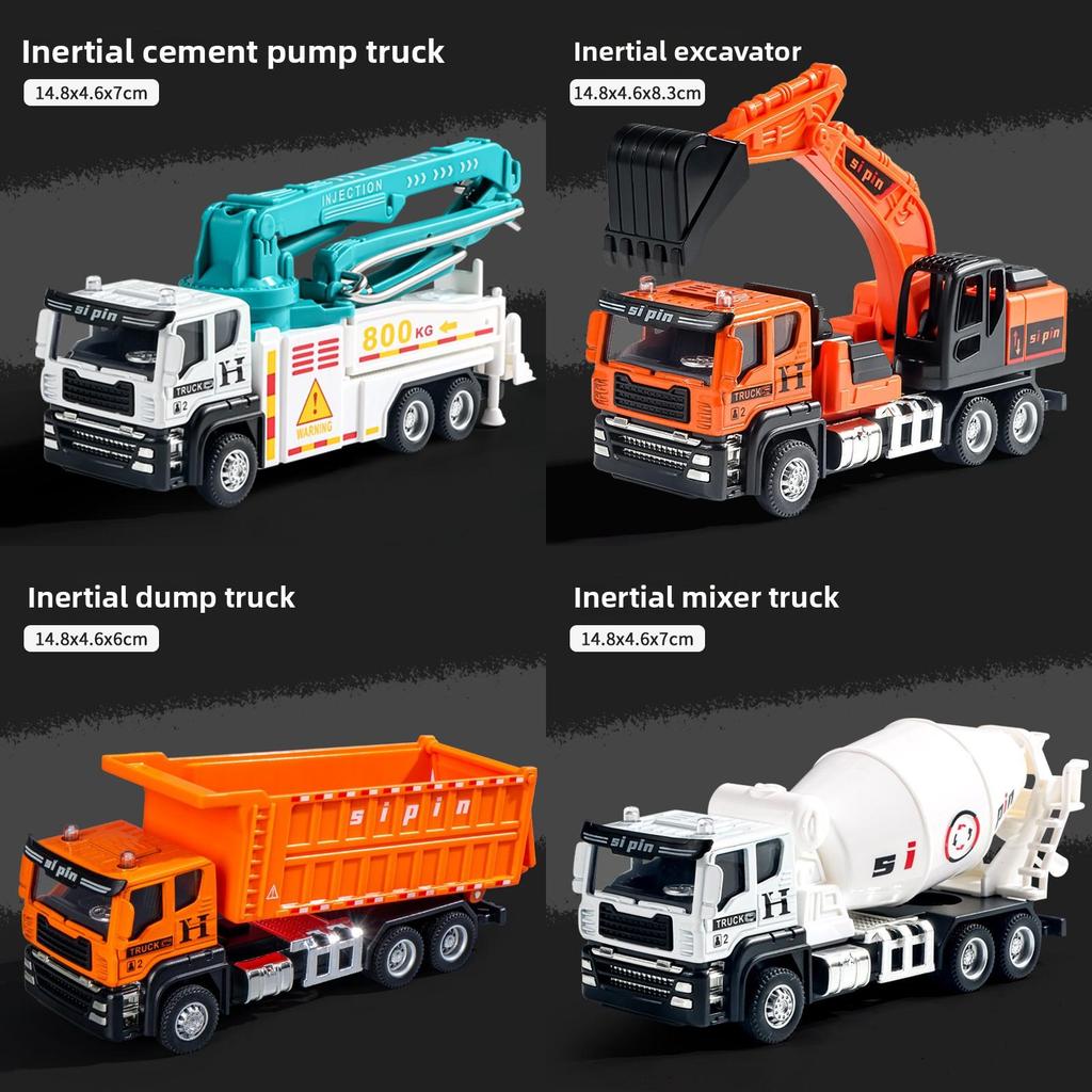 Crane Excavator Mixer Truck Engineering Vehicle Model With Inertia Alloy Construction For Kids Play And Collecting