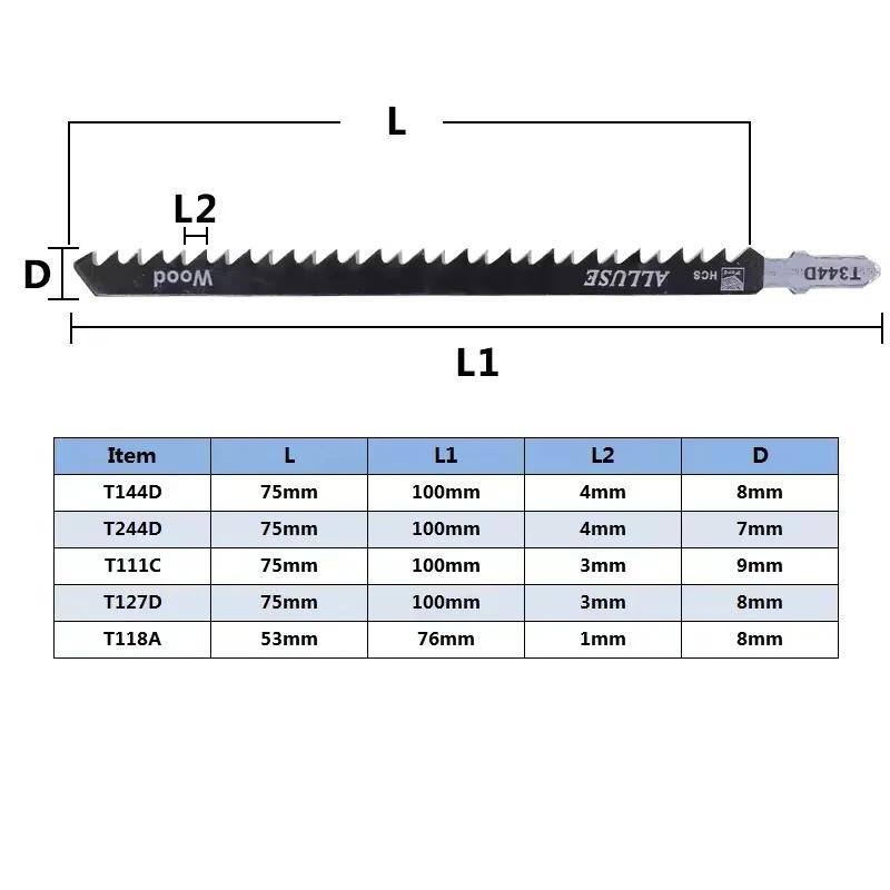 5Pcs Jigsaw Blades Set T-Shaft HCS Assorted Jig Saw Blades for Wood Plastic Metal Cutting Tool T144D T244D T111C T127D T118A