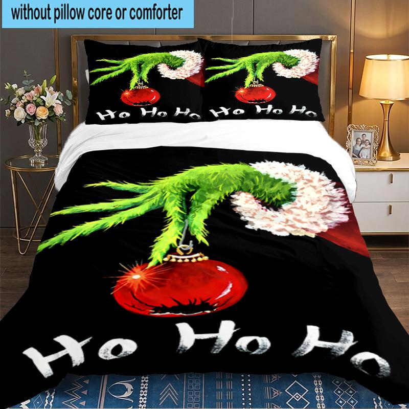Grin-ch's Festive Adventure 3pcs Bedding Set,Including 1pc Duvet Cover And 2pcs Pillowcases Perfect Gift for Christmas,Ideal for Bedroom, Dormitory