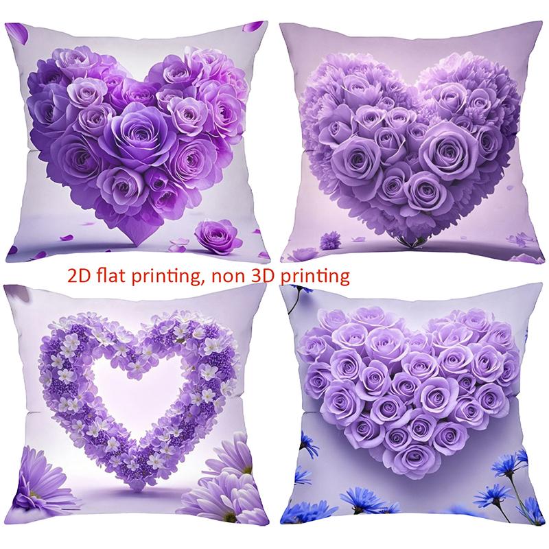 Purple Rose Heart Patterned Cushions 2D Flat Printed Polyester pillowcase, sofa decorative cushion cov Headboard Pillow
