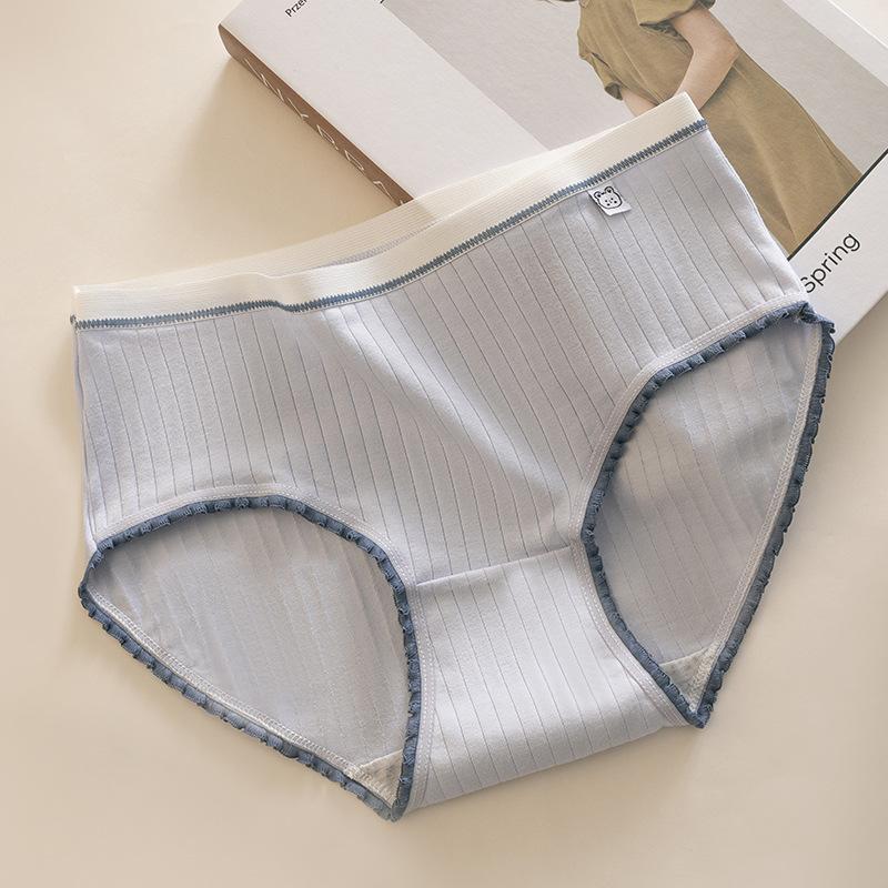 Women's Pure Cotton Underwear All Cotton Antibacterial Crotch Mid Waist Briefs Breathable Triangle Panties