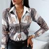 Spring Autumn Women Officewear Blouse Women Fashion Elegant Scarf Chain Print Button Design Shirt Long Sleeve Patchwork