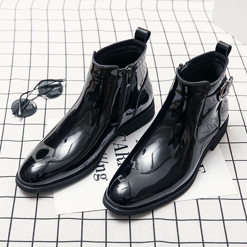 Luxury Mens Boots Quality Patent Leather Ankle Boots Classic Black Chelsea Boot Business Casual Leather Boot Dress Boots for Men