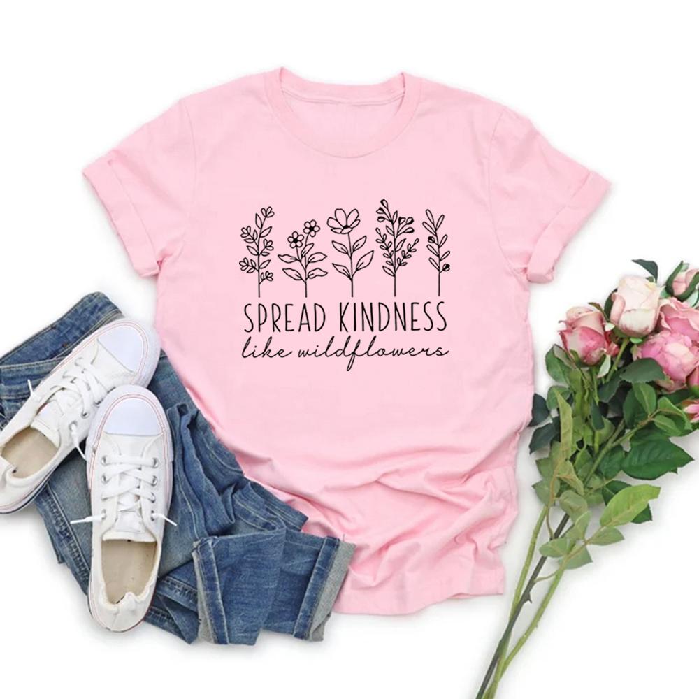 Kindness TShirt Inspirational Shirt Be Kind Tee Casual Women Short Sleeve Graphic T Shirts Flower Tshirt Spread Kindness Tops