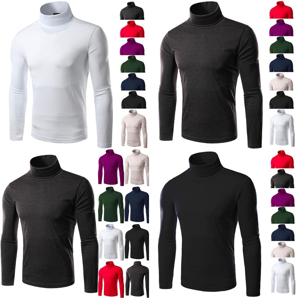 Classic Mens Slim Fit High Neck Knitted Sweater Comfortable Turtleneck Jumper