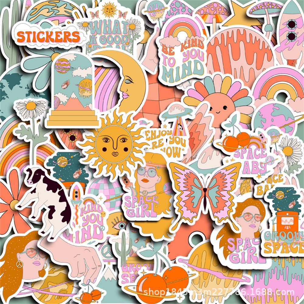 

Cross-Style Bohemian Journal Stickers - 60 Cute Cartoon DIY Phone Stickers