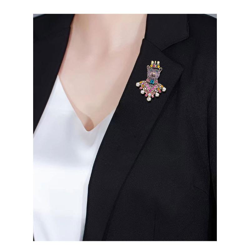 European and American full diamond, bear brooch, vintage court style, heavy-duty animal themed crown brooch