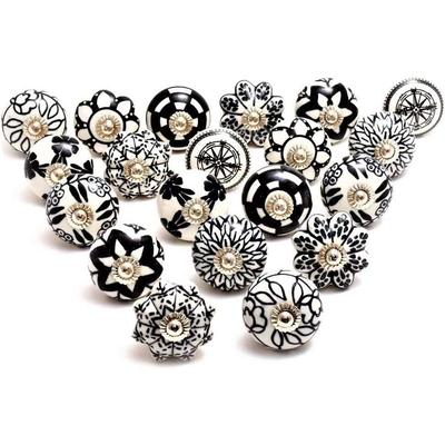 Ceramic Knobs Assorted Pottery Drawer,Door Knobs and Pulls Handle for Kitchen Cabinets Home Interior Decor Knobs (Black and White, Pack of 20)