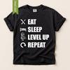 Gamer Shirt, Eat Sleep Level Up Repeat T-Shirt, Funny Gaming Tee for Adult and
