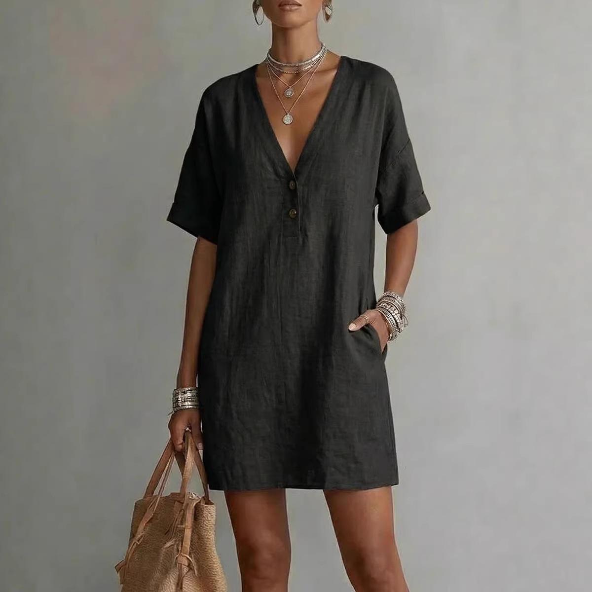 Ladies  Casual And Fashionable V-neck Loose Dress L