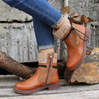 Botas vaqueras para mujer con cremallera lateral, botas vaqueras estilo western, botines de punta redonda, zapatos para mujer, botas cortas sin cordones con tacón de bloque grueso para otoño e invierno