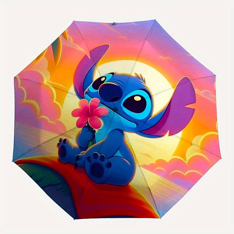 

1pc Stitch Design Automatic Opening/Closing Folding Umbrella with 8 Iron Ribs, Portable Sunshade for Men and Women yy250731116