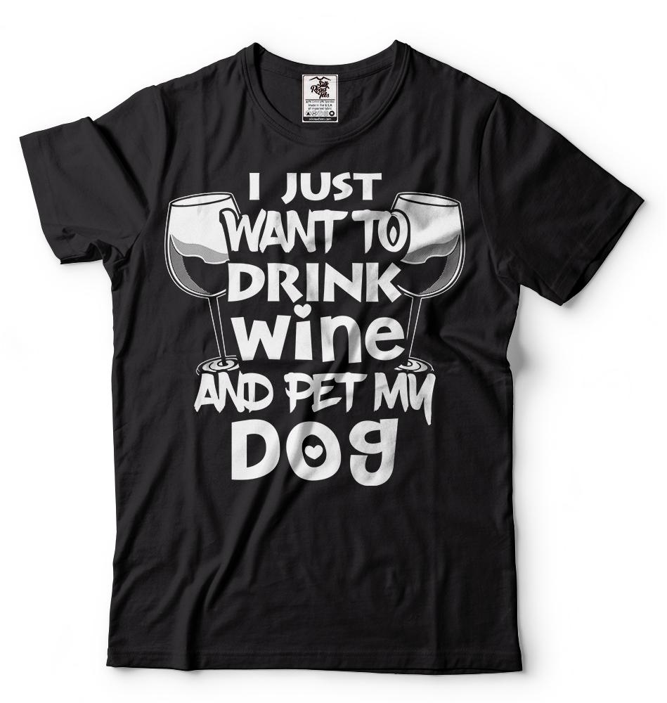Wein T-Shirt Entspannung Wein T-Shirt Hund streicheln Shirt Weihnachtsgeschenk Tee