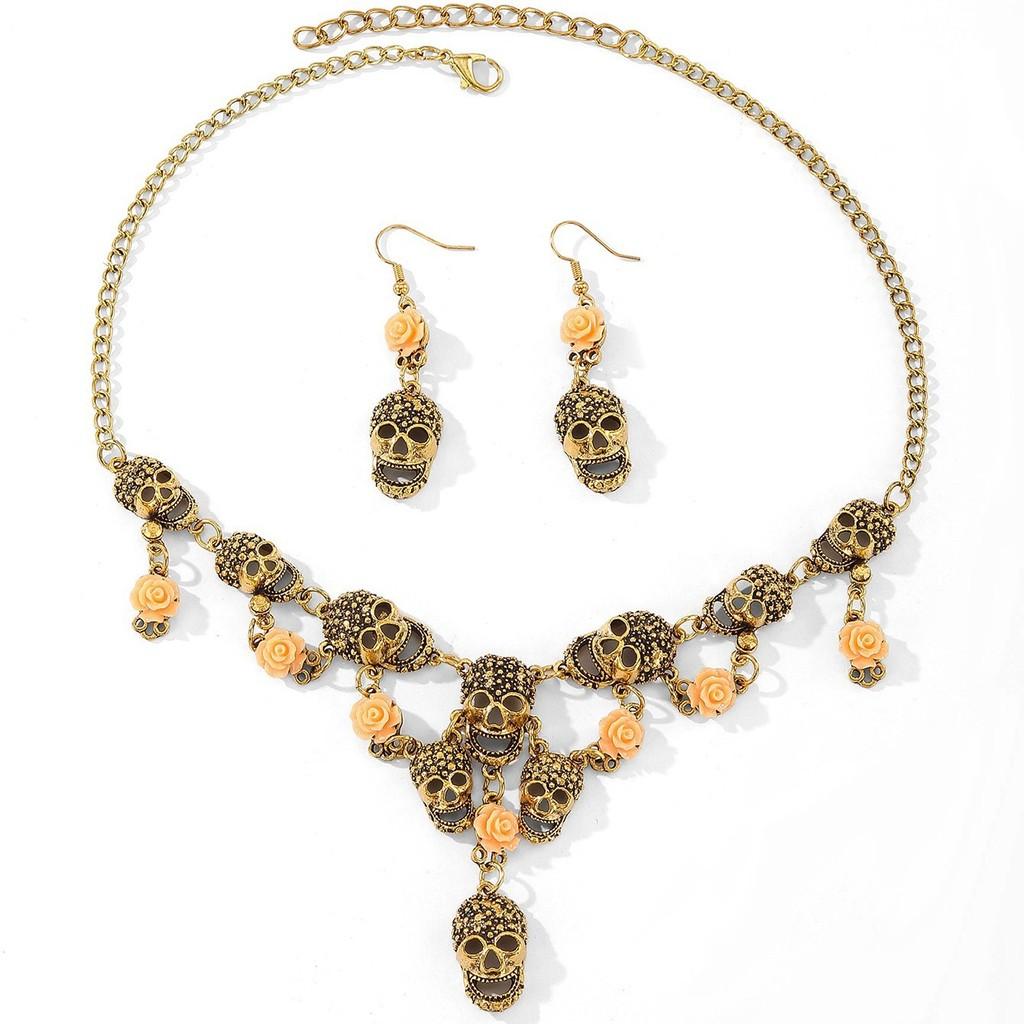 Skeleton Vintageinspired Pendant And Earrings Pack With Alloy Chain For Dressing Holiday