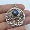 Round Cabochon Labardorite (5 Cts) Pendant Necklace Solid 925 Sterling Silver Gemstone Pendant with Chain Jewelry For Women or Girls