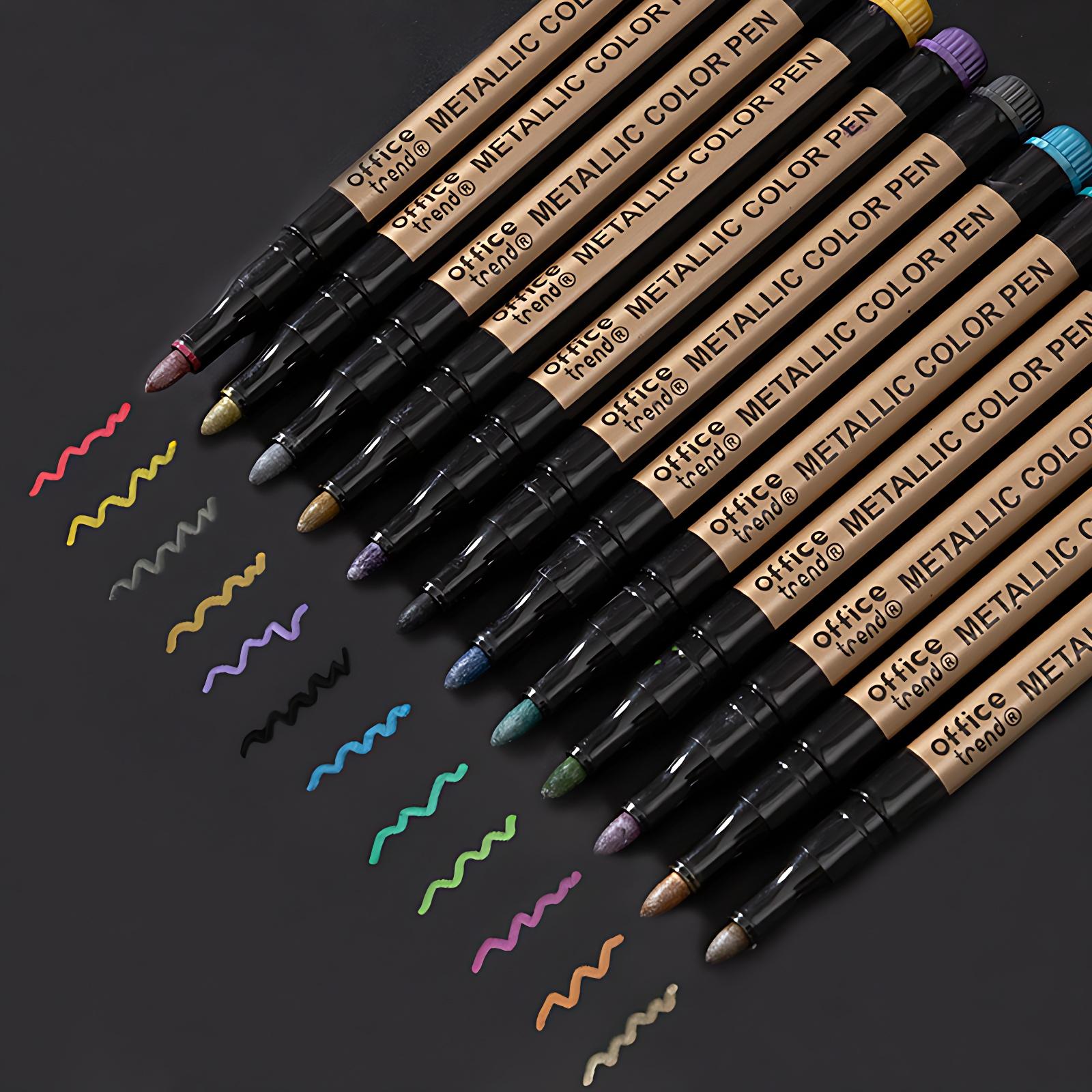 

10Pcs Metal Marking Pens, Medium Point Metallic Marker Pens for Rock Painting, Black Paper, Card Making, Scrapbook & DIY Crafts