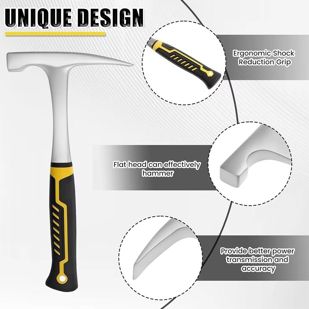 High Carbon Steel Geological Hammer Non-Slip Rubber Handle Outdoor Exploration Rock Pick Hammer Heavy Duty Brushed Finish