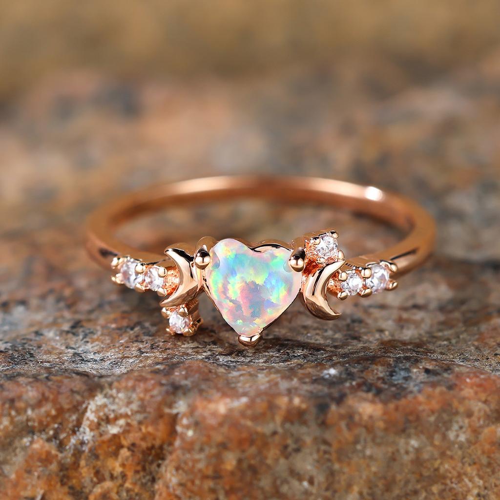 Love Style Two Sided Moon Three Claw Ring Simple and Versatile Niche