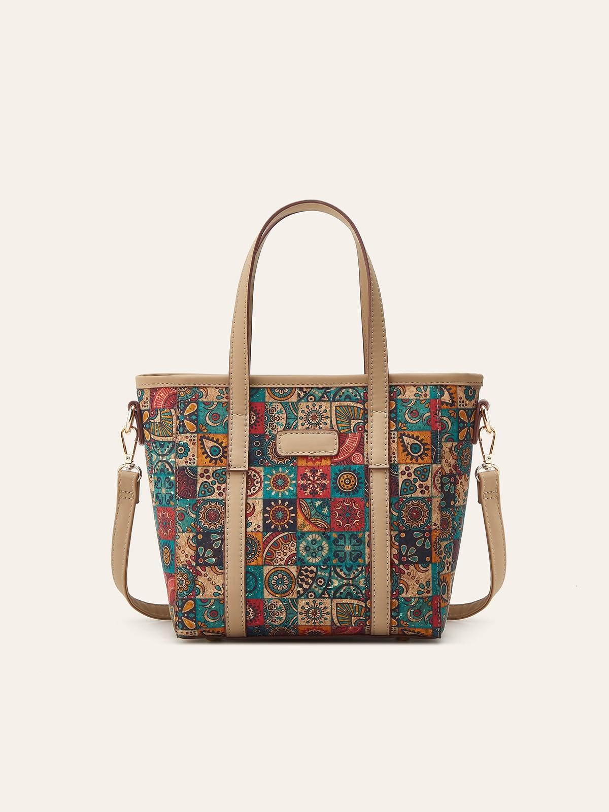 Новая этническая пробковая сумка-тоут с принтом женская наплечная сумка-сумочка богемная сумка для commuters модная многоэлементная зелёный