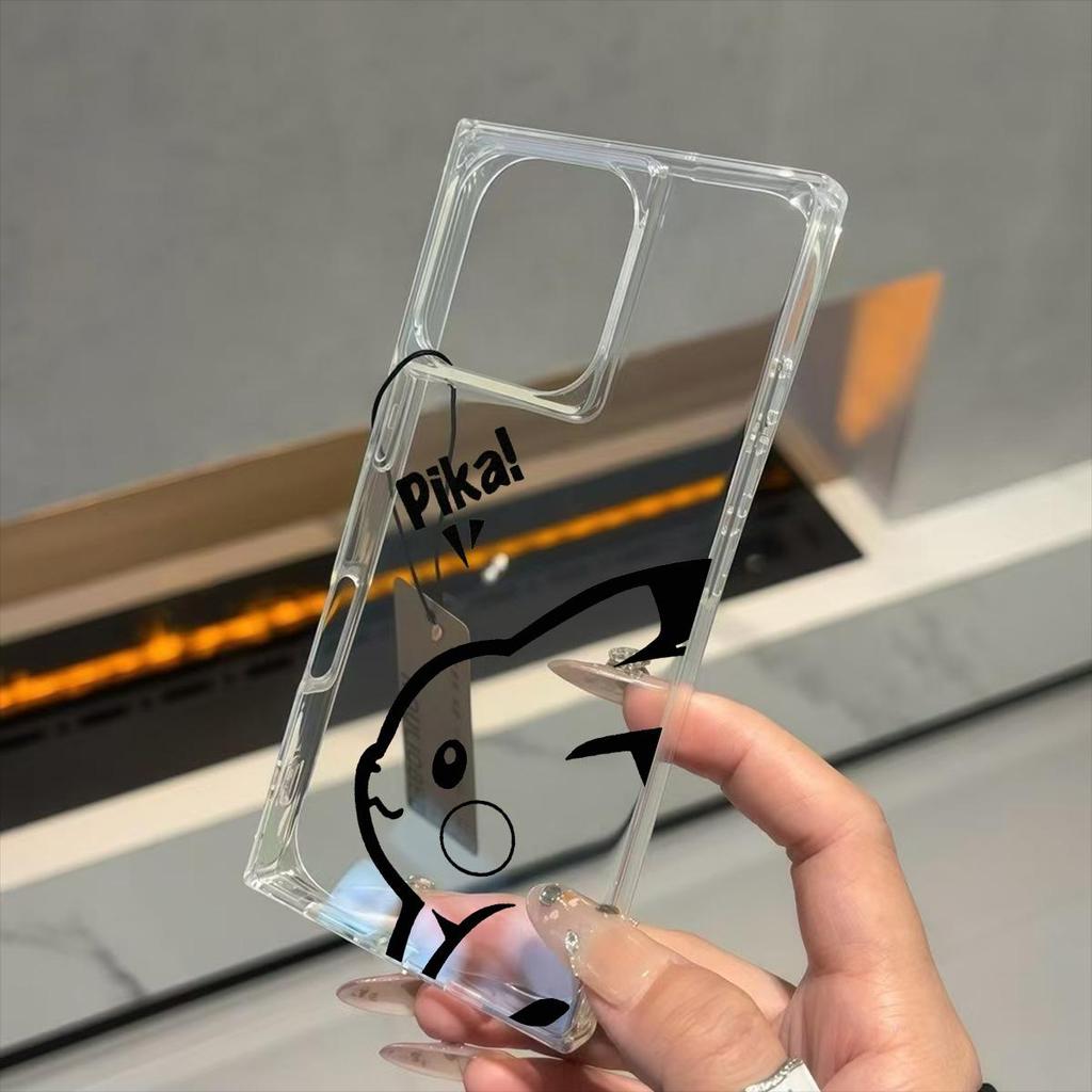 Transparent Square Back Tube Case Casing Protection For iPhone 13 11 16 ProMax 12 15 Plus 14 Pro Max Anti-Oxygen,Pikachu's Profile Pattern