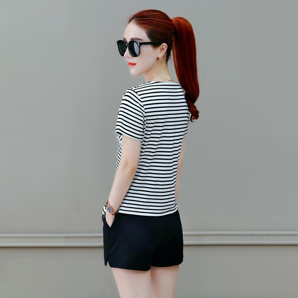 Buy Striped T Shirt Women Summer V-Neck Short Sleeve Irregular Slim ...