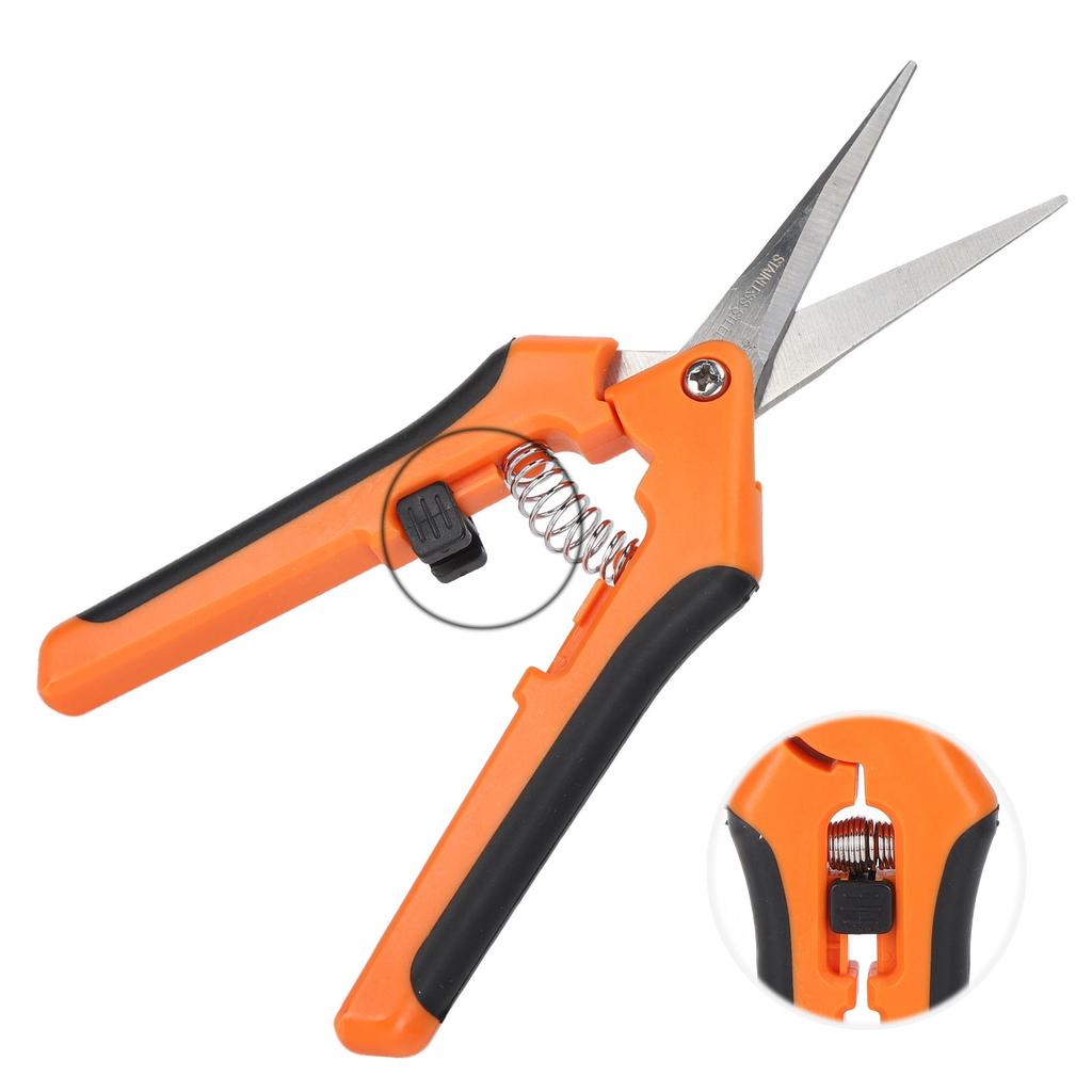 Garden Shrs Spring Loaded Side Locking Automatic Push Stainless Steel Garden Scissors