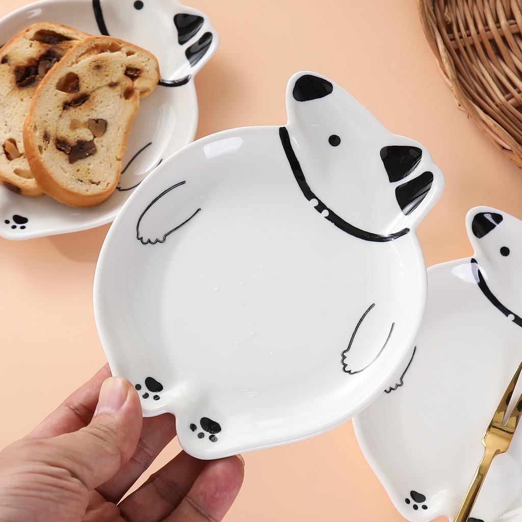 Creative Cute White Bear Shape Bread Small Plate Household Snacks Snack Plate Hot Pot Dipping Seasoning Side Dish Plate