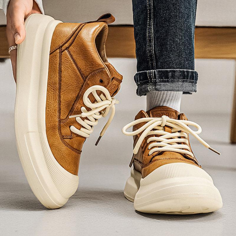 High-top Shoes Winter Retro Casual Mid-top Board Shoes Youth Sports Thick-soled Inner Height-increasing Big Head Shoes