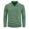 Men Vintage Washed Distressed Long Sleeve Polo Shirt Turn Down Collar Casual Top