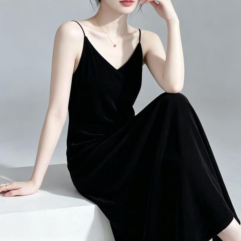 Women's Elegant V-Neck Silk Velvet Sling Maxi Dress