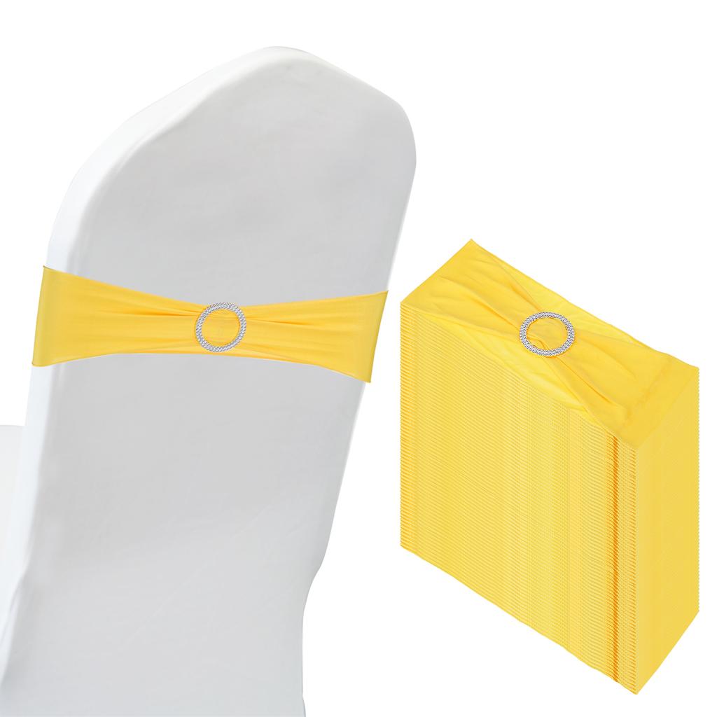 50pcs Stretch Chair Sashes Bows Elastic Chair Bands Sashes with Buckle Slider for Wedding Banquet Decorations 14"x5"