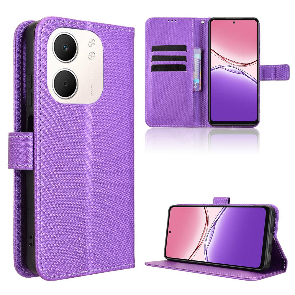 

For Oppo A5x 5G/Oppo A5x 4G Leather Wallet Case with Strap Diamond Texture Phone Cover E