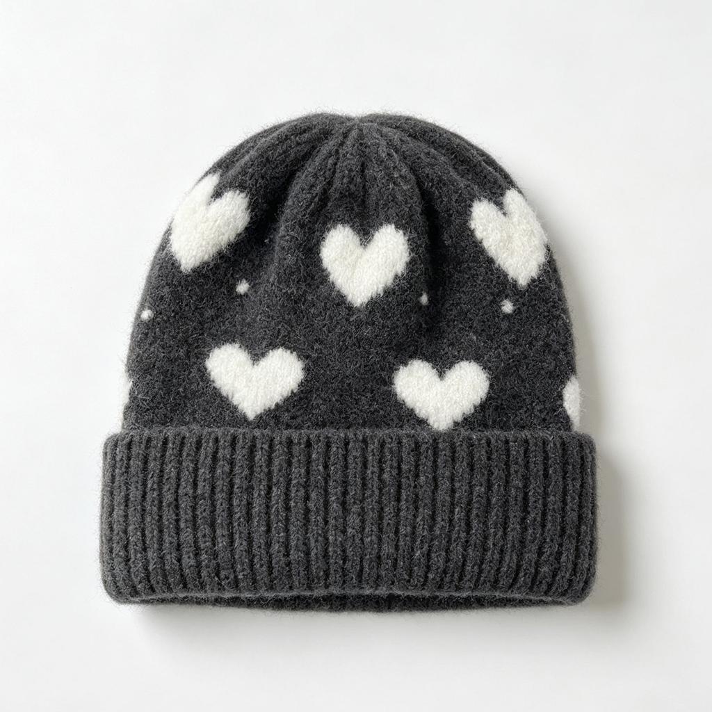 Multi-color wool blended knitted hat autumn and winter retro versatile love jacquard wool hat warm cute ear hat
