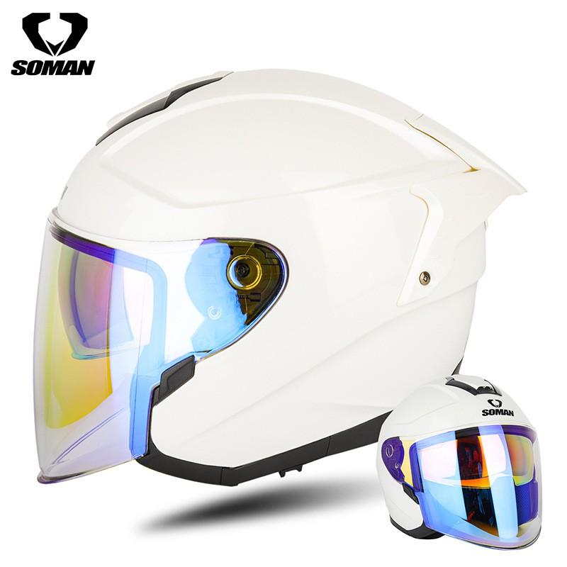 SOMAN SM523 Flip-Up Motorcycle Helmet Men Women Dual Lens Half All Season ABS Safety Certified