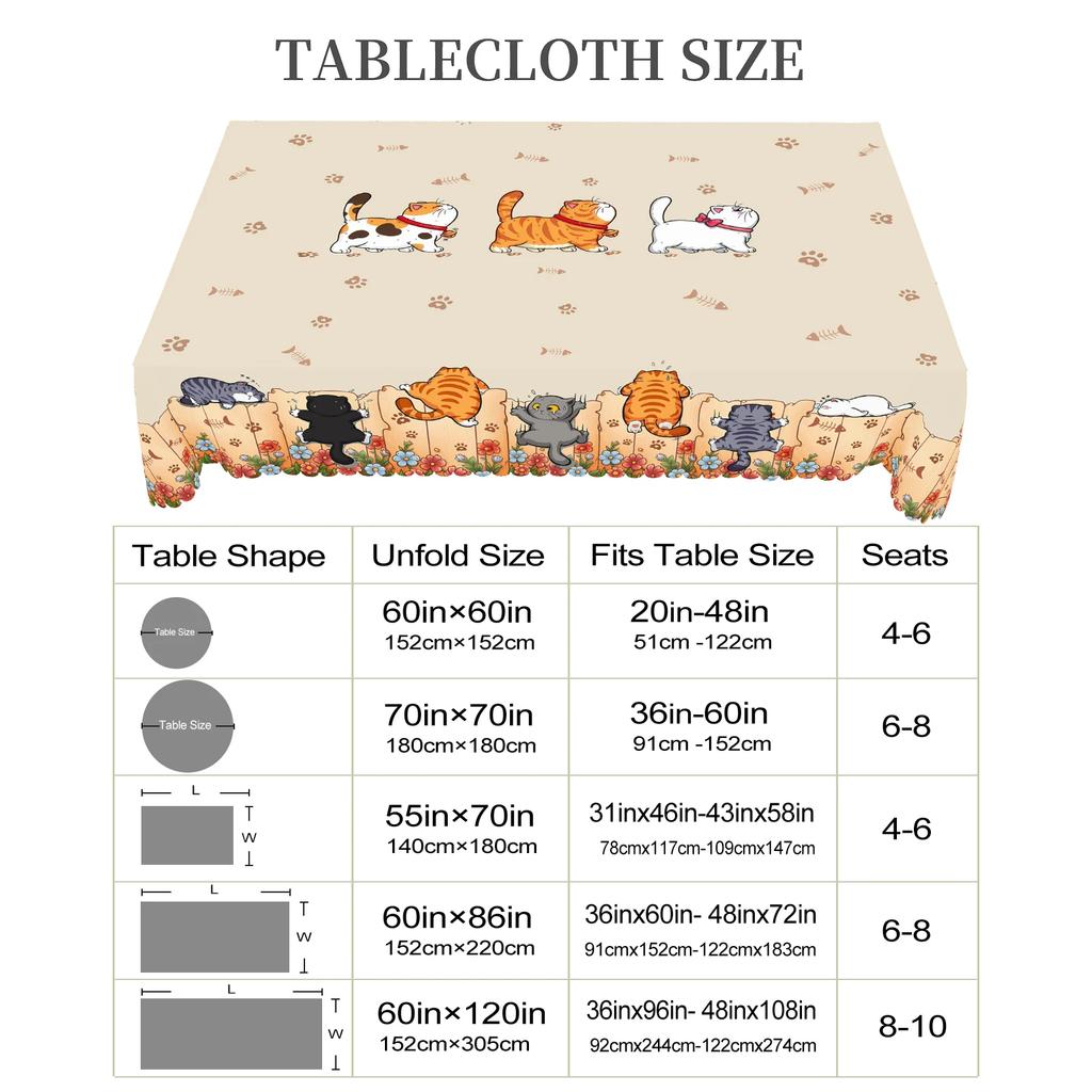 Kitchen Table Cloth Cute Cat Round Tablecloth Home Decor Available Cartoon Pattern Printed Desk Tablecloth Process Courtyard
