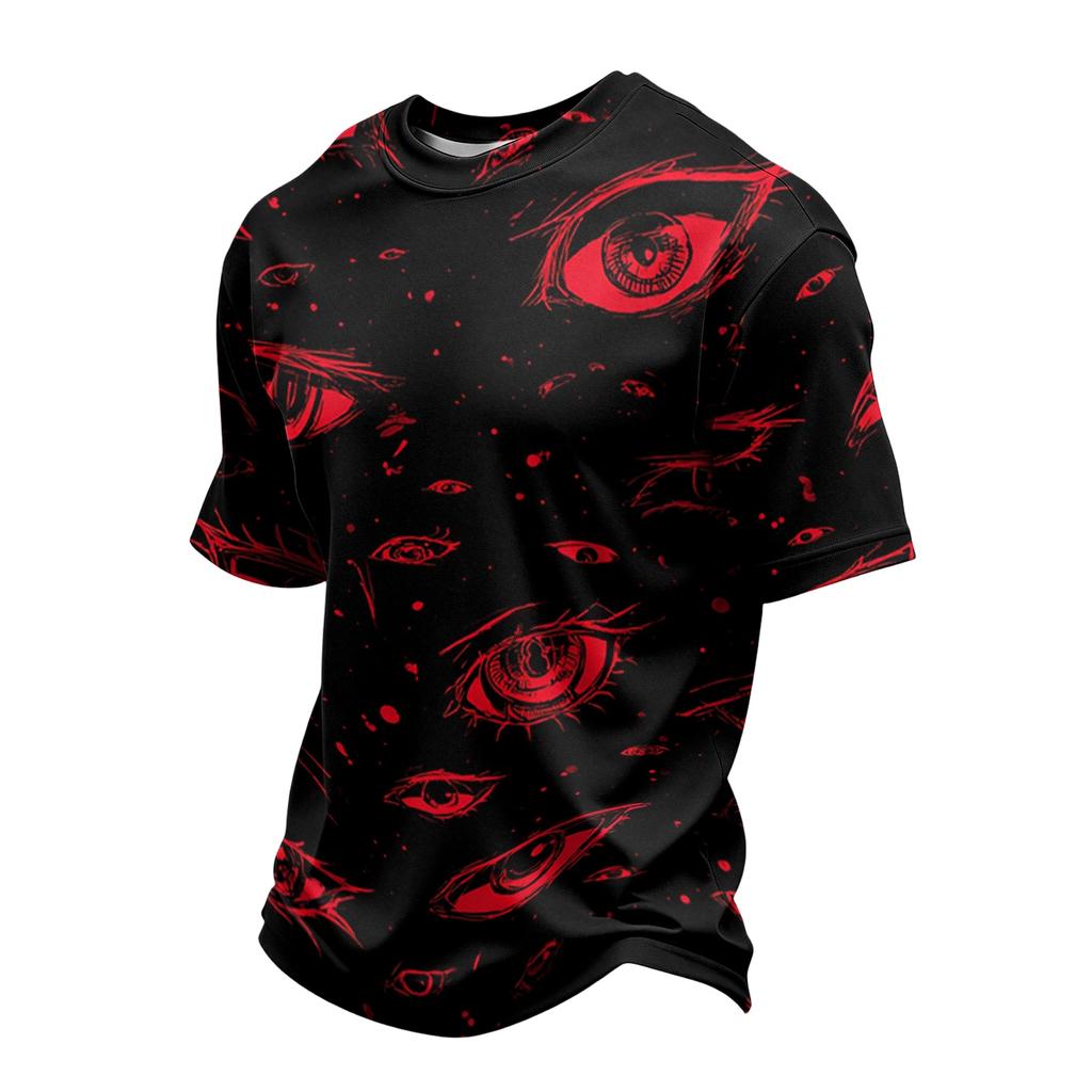 Men's Casual Short Sleeve T-Shirt Lightweight Breathable Fabric Crew Neck Halloween Eye Pattern Printed Top for Everyday Wear