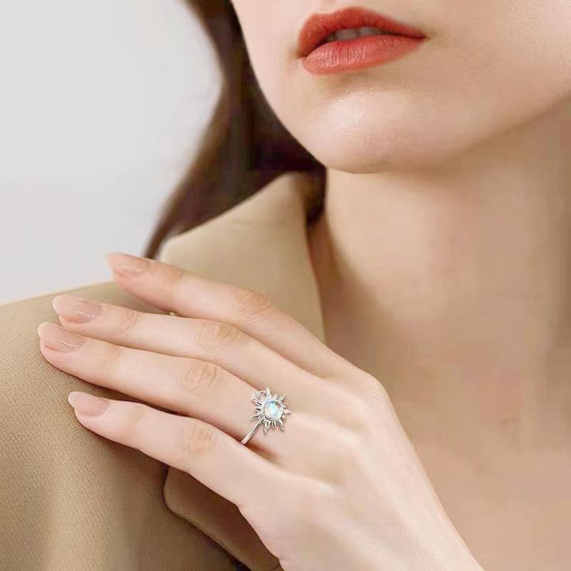 Adjustable Rotatable Sunflower Moonstone Ring – Women's Stylish Versatile Jewelry