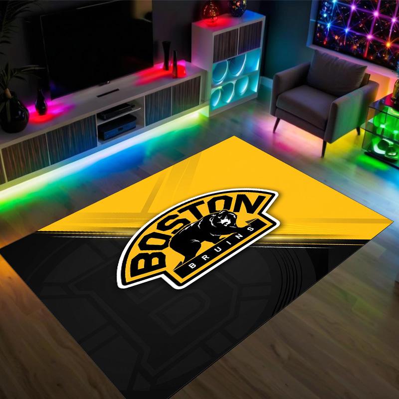 Boston Bruins Design Křišťálový Sametový Koberec Útulný Ne?Protiskluzová tištěná předložka do ložnice, obývacího pokoje, předsíně