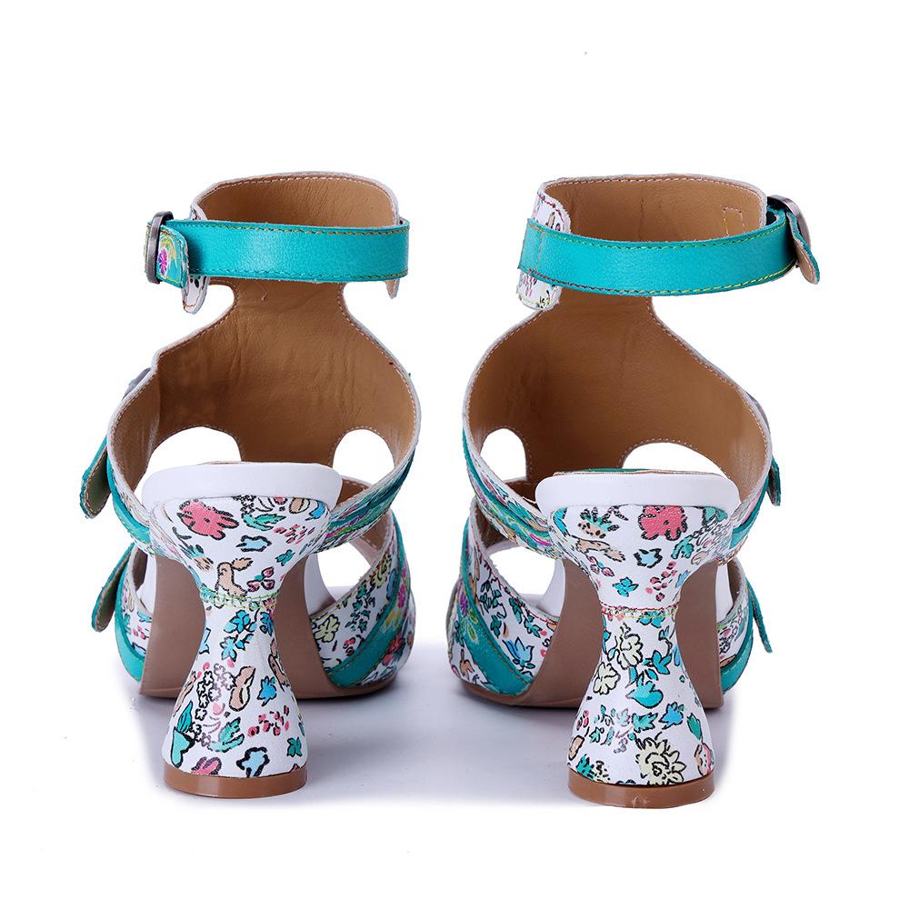 Johnature Sandály s otevřenou špičkou z pravé kůže s potiskem, ručně vyráběné, módní dámské boty na vysokém podpatku