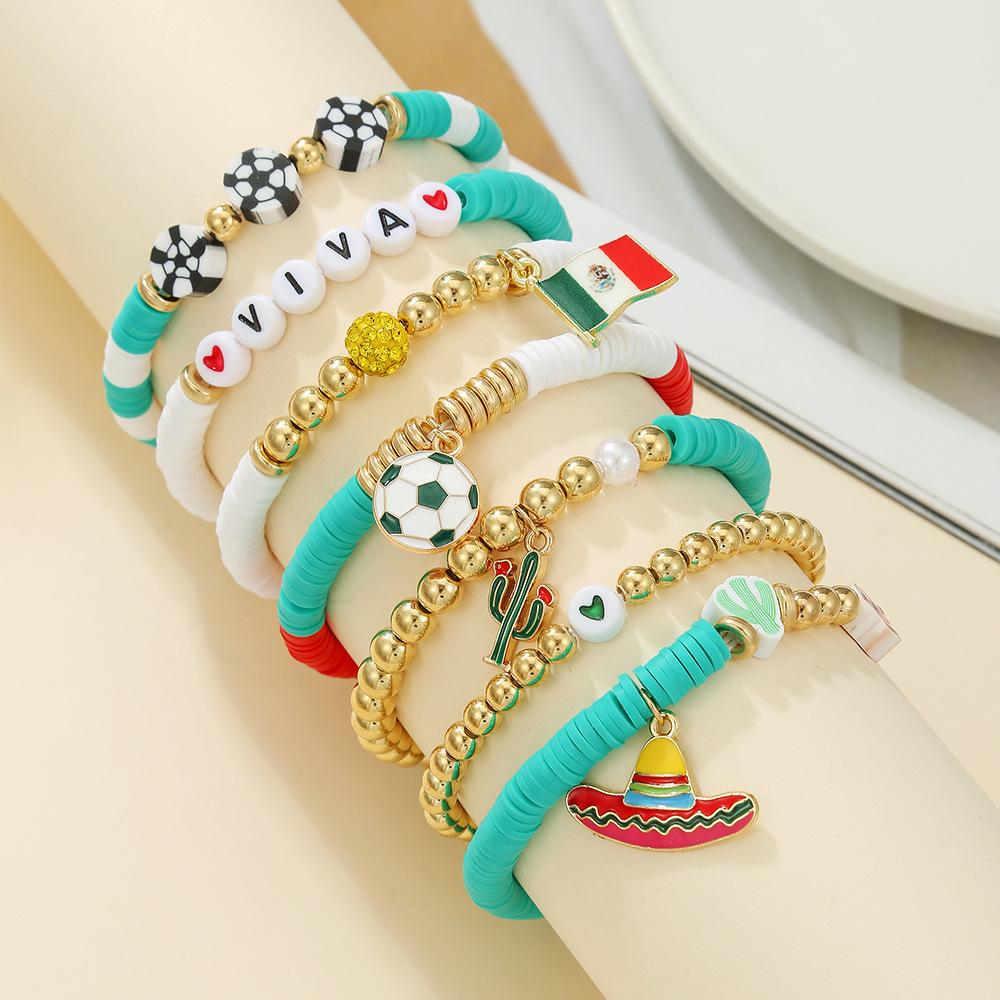 World Cup-themed explosive bracelet set, English alphabet beaded national flag alloy pendant jewelry