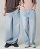 ROCKED GARAGE [Unisex] Colmar Side Line Studded Balloon Wide Fit Washed Denim Pants [Light Blue]