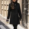 Women's Elegant Mid-Length Wool Trench Coat with Stand Collar Outerwear