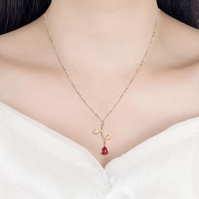 Collier ras du cou avec breloque en forme de feuille et de fleur de rose pour femme, design exquis, brillant et léger