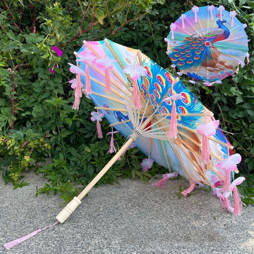 56cm Fabric Tassel Umbrella Handheld Chinese Style Ancient Dance Umbrella Rainproof Windproof Chinese Antique Umbrella
