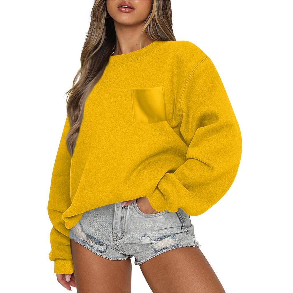 Women's Casual Fashion Round Neck Long Sleeve Sweatshirt With Pockets