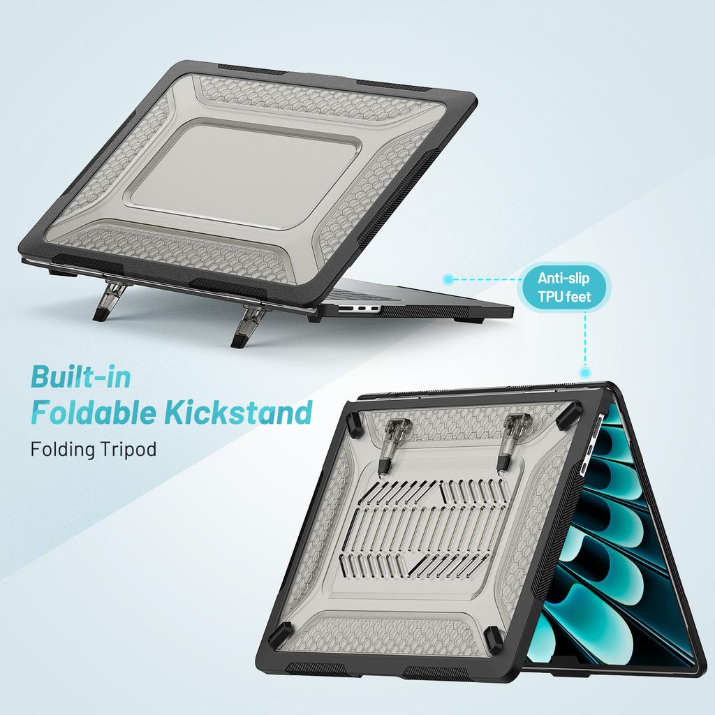 For Macbook Air 15 inch (2025)/(2024) A3114 M3/(2023) M2 A2941 Anti-Slip Laptop Case Honeycomb Heat Dissipation Kickstand PC+TPU Cover