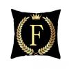 2piece 45x45cm Black Gold Letter Fleece Printed Pillow Cover Crown Sofa Cushion Cover Home Furnishings Pillowcase Without Core