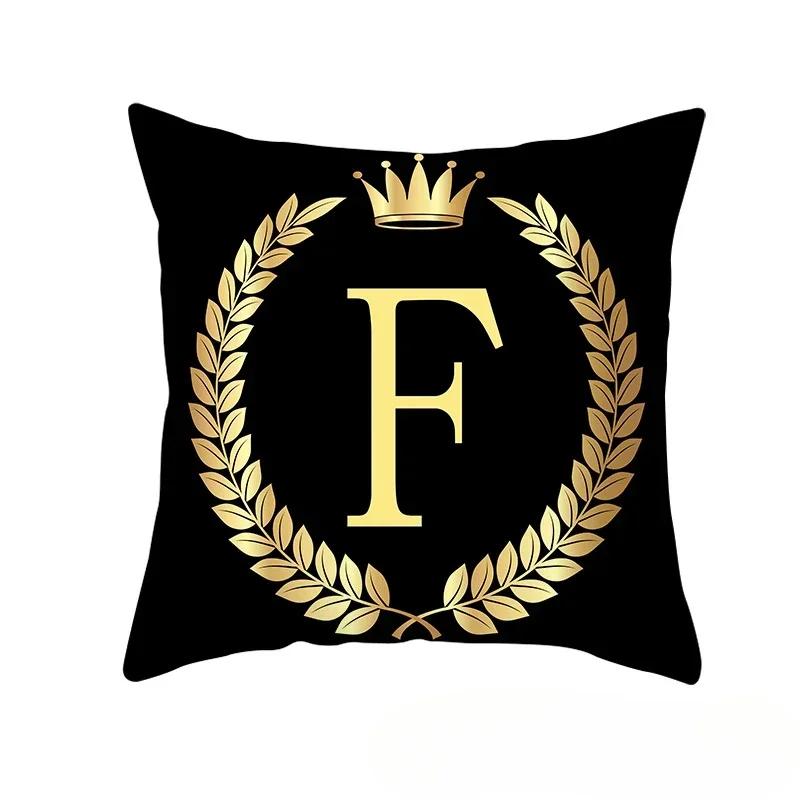 2piece 45x45cm Black Gold Letter Fleece Printed Pillow Cover Crown Sofa Cushion Cover Home Furnishings Pillowcase Without Core