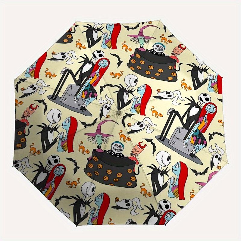 Jack Skellington, Sally Automatic Opening and Closing Umbrella - 8 Ribs Portable Folding Umbrella with Plastic Handle, Suitable for Leisure